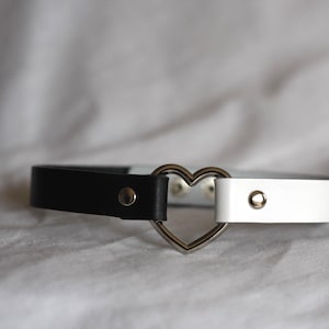 Black and White Leather choker heart ring choker Handmade unique choker Custom size available