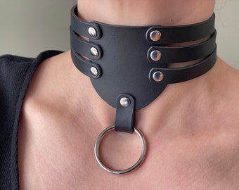 Handmade Black Genuine Leather choker/collar 30 mm width