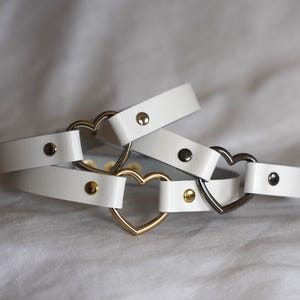 White Leather choker heart ring choker Handmade unique choker Custom size available