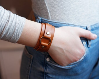 Handmade Leather bracelet O ring bracelet Unisex Leather Cuff Custom Size Available