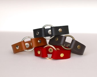 Handmade Leather O ring bracelet/ Unisex cuff style bracelet/ wristband/ 15mm width