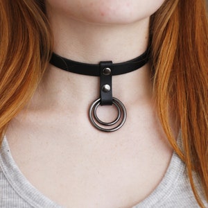 Black Leather choker O ring choker Handmade unique choker