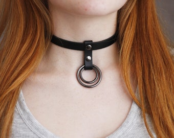 Black Leather choker O ring choker Handmade unique choker