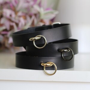 Handmade Black Leather O ring choker Collar Necklace / BDSM collar with chain leash / Pet play / Slave choker / Unisex image 2