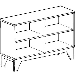 Può includere: Un'unità a scaffale in legno con due ripiani e quattro gambe. L'unità a scaffale è realizzata in legno chiaro e ha un design semplice.