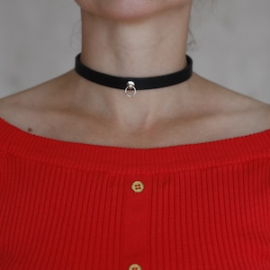 Handmade Black Leather choker with small ring