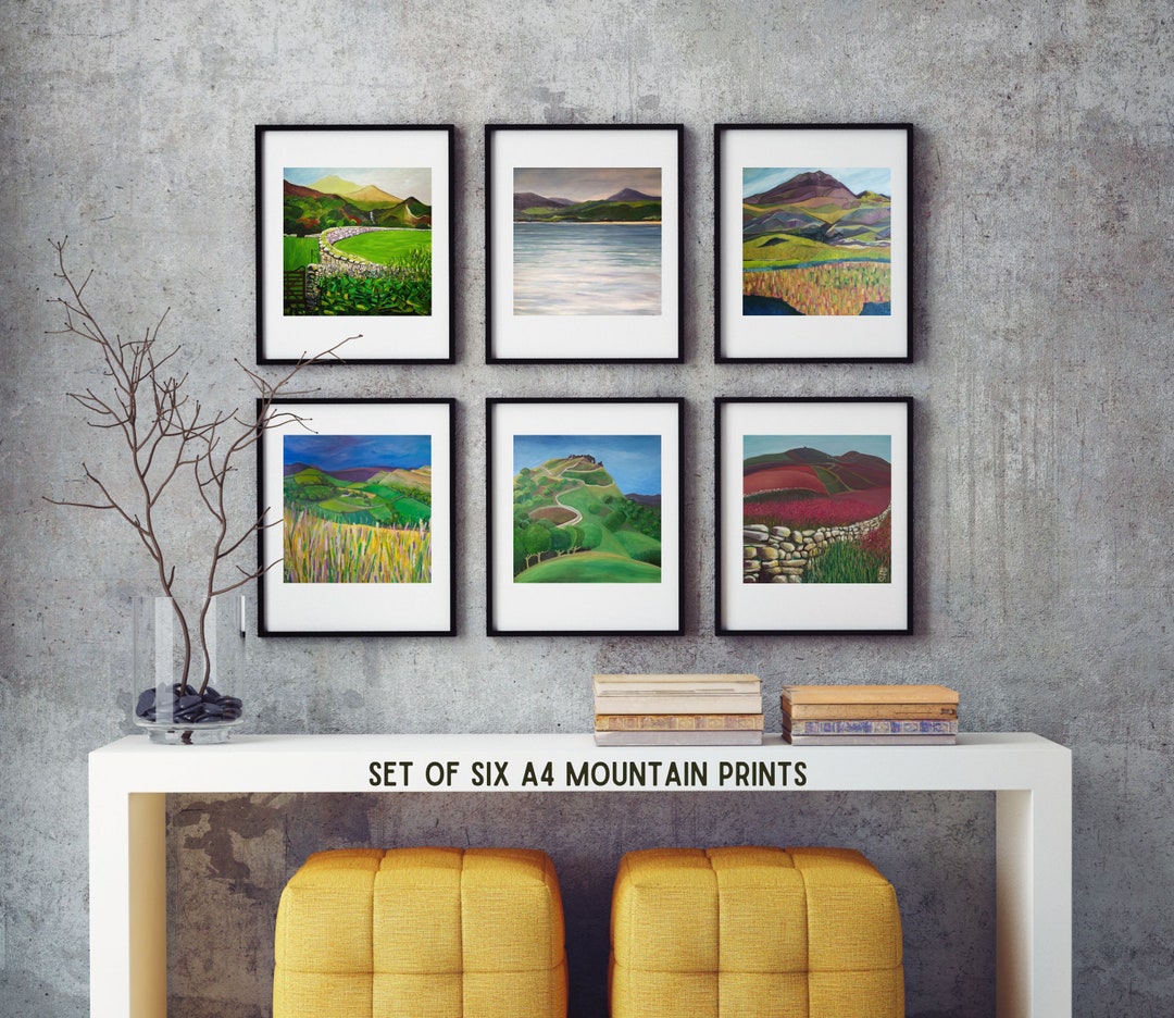 Mountain Prints Set of Six Prints Mountain Art Prints Welsh Etsy