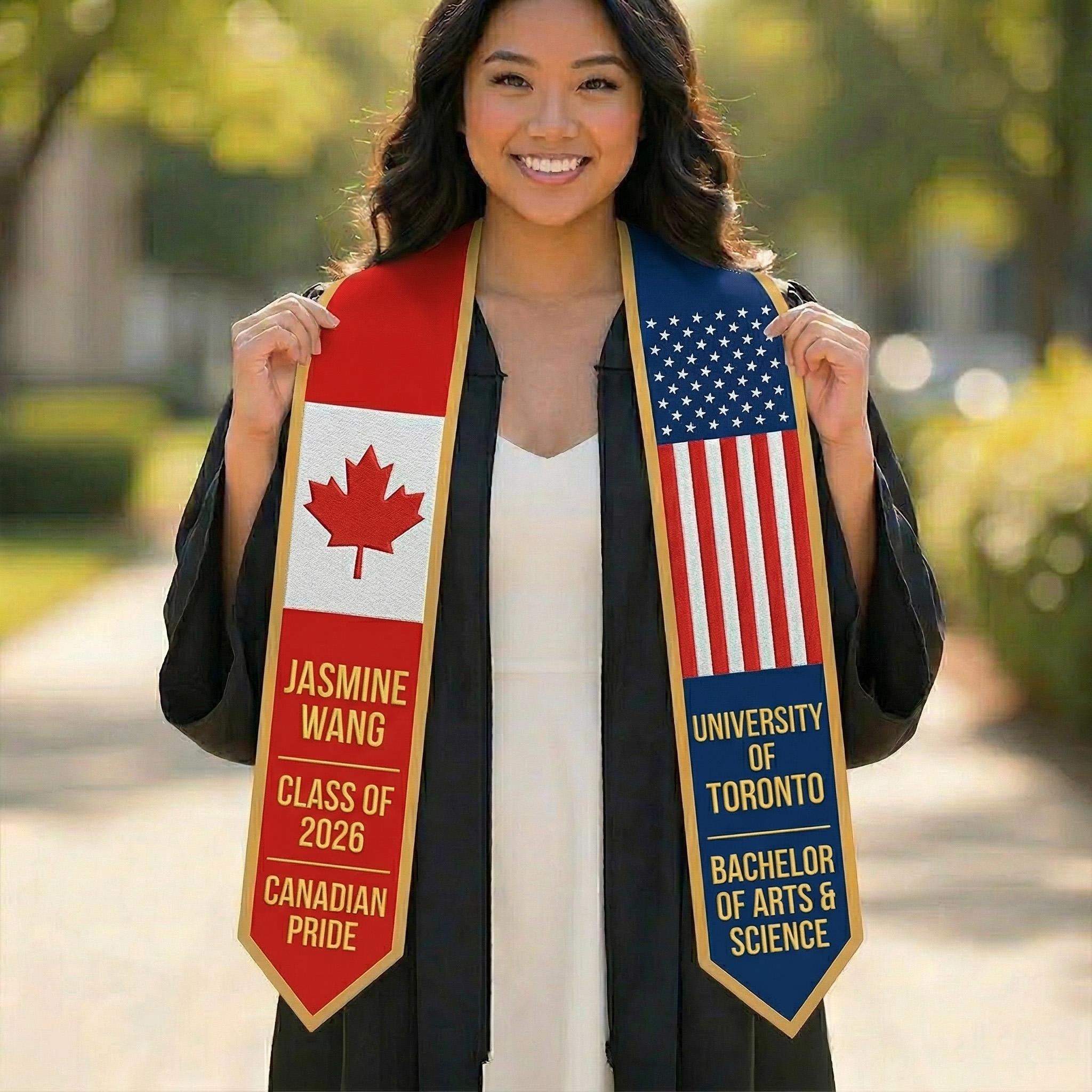 Personalized Graduation Stole, Custom Name, Class of 2026, Dual Country ...