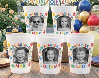 Custom Kindergarten Grad Frosted Plastic Cups Personalized Photo Graduation Favors for Kids Class of 2026 Party Decorations School Gift Set