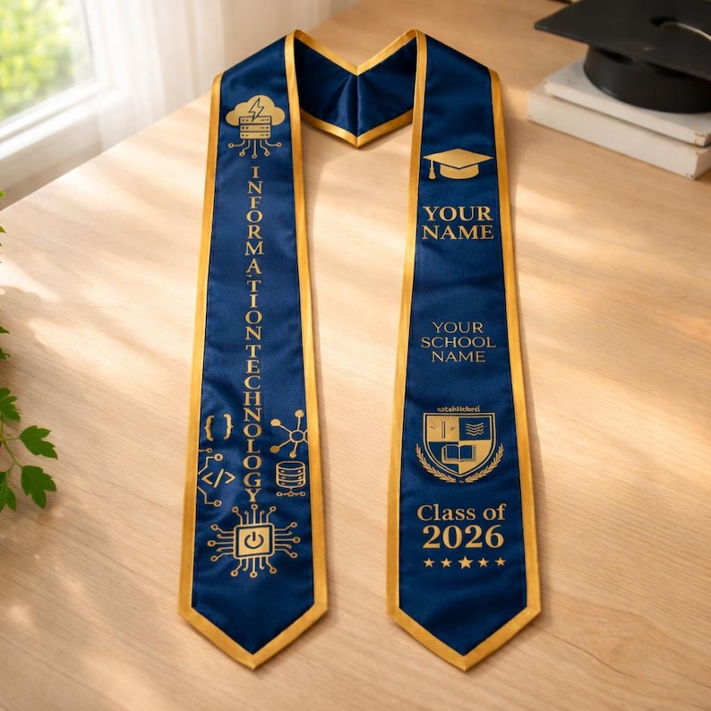 Personalized Graduation Stole Custom Name, Class of 2026 Stole, Custom College Stole, Marketing Graduation Sash, School Name Gift image 6