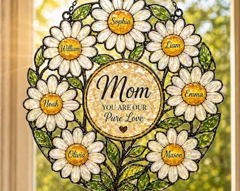 Custom Daisy Suncatcher for Mom, Personalized Name Suncatcher Gift, Pure Love Window Hanging, Mother’s Day Gift, Family Decor