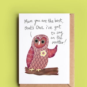 Mother's Day Card Funny Owl Card Card for Mum Animal Pun Cards ...