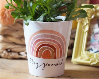 Earth Rainbow plant pot - positive quote ceramic planter - your choice of seeds -  best friend gift - housewarming gift - gardening gift