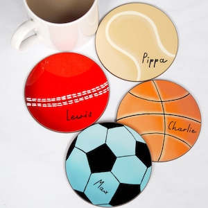 Personalised Coaster Sports Balls Coaster Football, cricket, tennis or basketball. The perfect gift for sports fans Add any name image 2