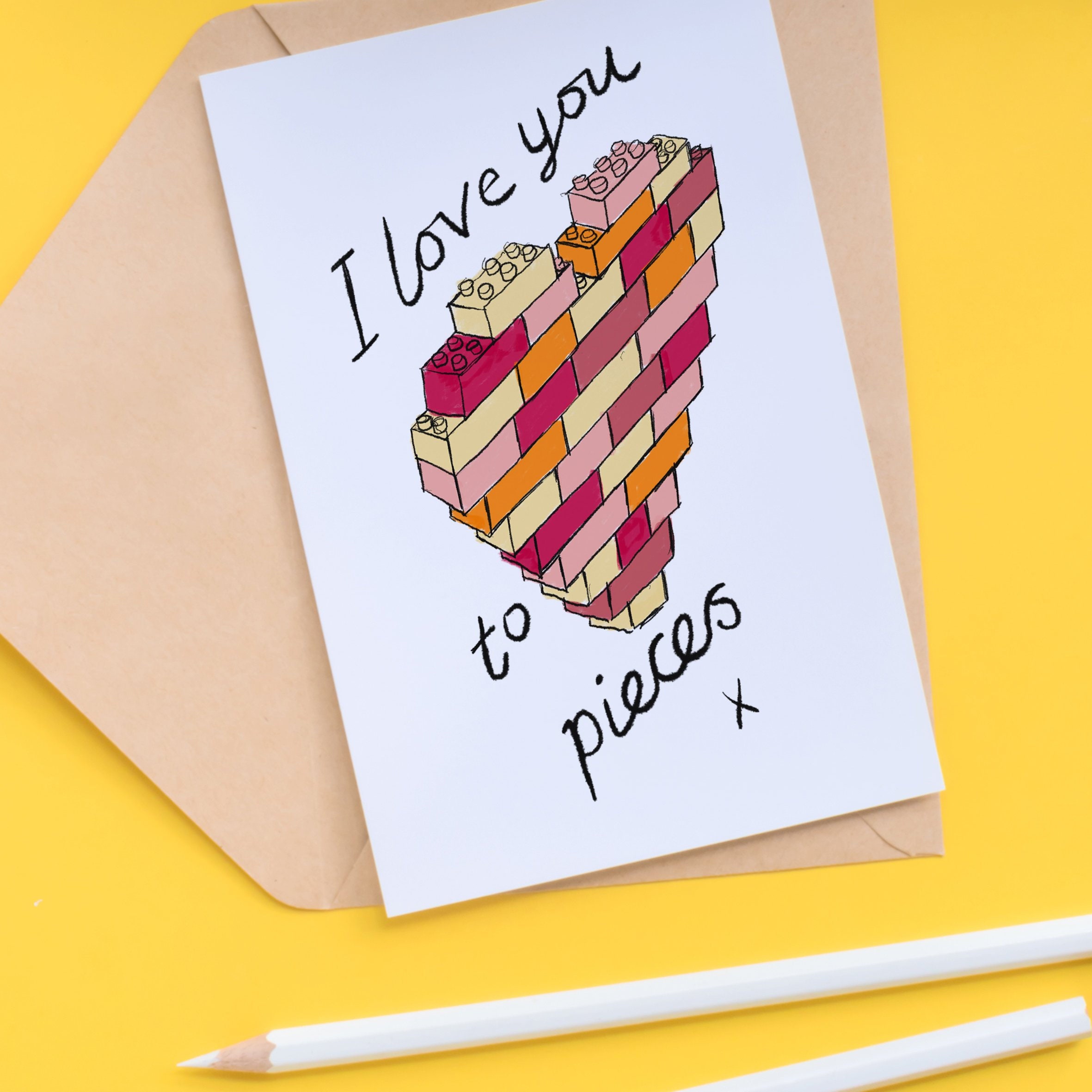 I Love You to Pieces Lego Heart Card for Dad or Daddy 