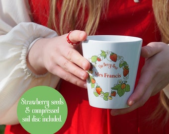 Personalised Teacher Gift STRAWBERRY Plant Pot with strawberry seeds & soil - grow your own strawberries kit - thank teacher gift / TA gift