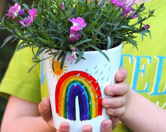 Rainbow Personalised Plant Pot 'Rain or Shine' - Grow your own gift for budding gardeners - kids gardening gift - home schooling gift