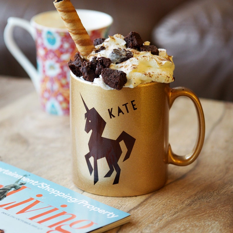 Hot choc kit with personalised Unicorn mug The perfect Christmas eve gift Special hot chocolate and mug set. Unicorn birthday present image 1