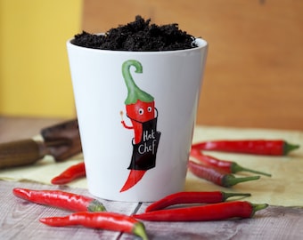 Valentine gift for him! "Hot chef" plant pot with chilli seeds - Grow your own chilli set makes a funny gift for your boyfriend or husband