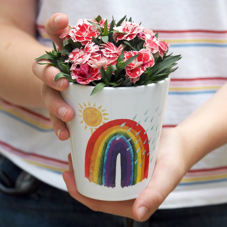 Rainbow Personalised Plant Pot 'Rain or Shine' Grow your own gift for budding gardeners kids gardening gift home schooling gift image 3