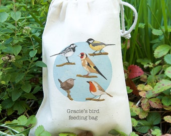 Bird Feeding gift bag with seeds - personalised garden gift for kids! Add any name. Half term activity - British birds - Bird feeder gift