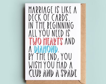 Marriage is like a deck of cards.... funny quote card for wife or husband on your anniversary. Can be personalised inside and sent direct.