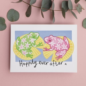 Frog Wedding Card - hoppily ever after - funny engagement card - frog couple card - funny anniversary card - frog valentine - pond card