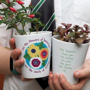 Flowers of tomorrow seeds of today personalised plant pot for Teacher - end of term gift for teachers - Lockdown teacher thank you gifts