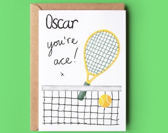 Funny Tennis Personalised Card / Birthday Card - add any name - "you're ace x"! Personalise inside and send direct - Wimbledon fans