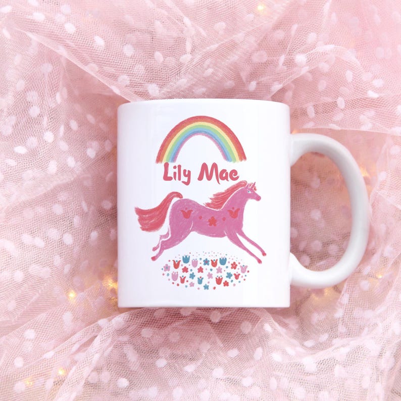 Rainbow Unicorn Personalised Mug : Custom Name Gift For Girls image 2