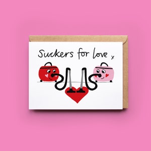 Hoovers Funny Valentine Card "Suckers for love x" featuring iconic hoover illustration. Rude Cards & Anti Valentine Cards by so close