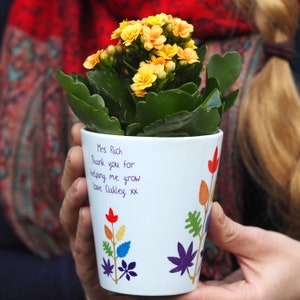 Rainbow Leaves plant pot - personalised gardening gift for teacher. Teacher gift, teaching assistant, gift for teacher, nursery assistant