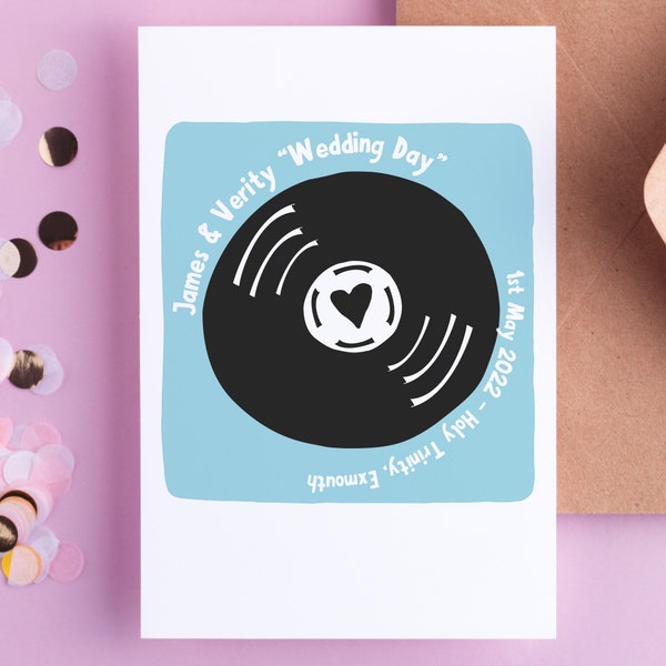 Personalised vinyl record inspired 'Wedding Day' card