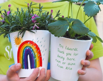 Personalised Rainbow plant pot - gardening gift for teacher + seeds & soil! Add any text / name. Teacher thank you gift teacher appreciation