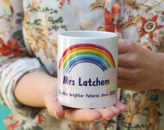 PERSONALISED Rainbow Teacher Mug - brighter futures - funny best teacher gift - unique primary school or secondary school teacher coffee cup