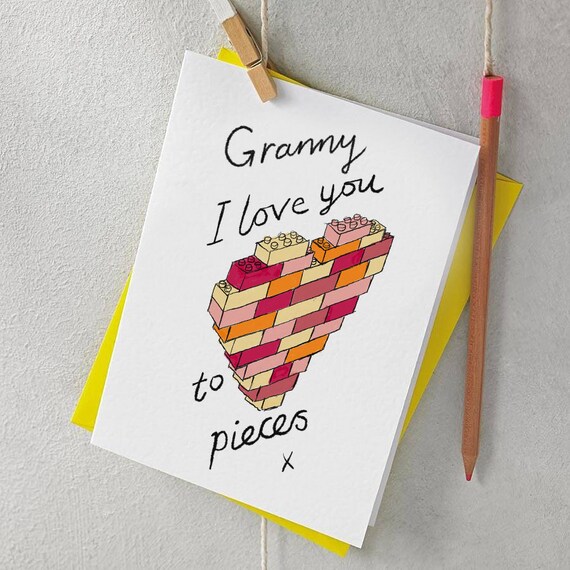 Witty "Granny I love you to pieces" lego heart Card - Mother's Day Card - Granny Birthday Card - Granny Valentine Card by so close studio.
