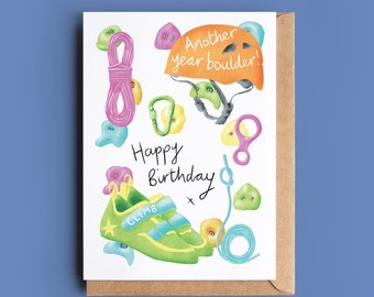 Funny Rock Climbers Birthday Card - bouldering / climbing card - best climbing card for him or for her - silly bouldering joke pun card