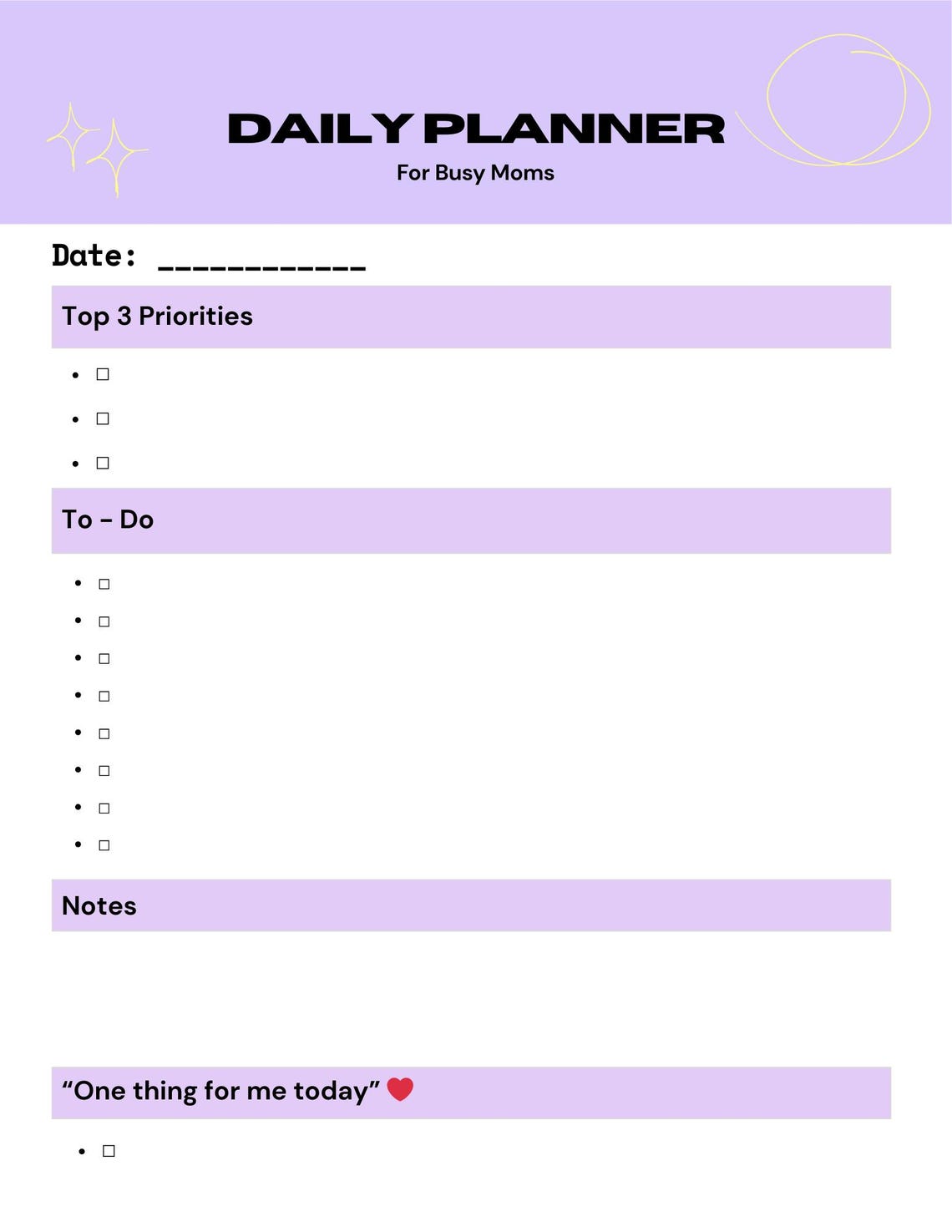 Busy Mom Daily Planner Printable – Simple To-do List for Overwhelmed ...
