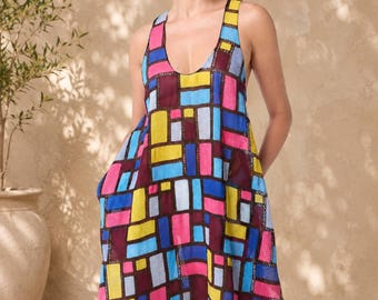 Women's Geometric Print Sleeveless Maxi Dress, Loose Fit Boho Summer Dress, Flowy Vacation Beach Dress