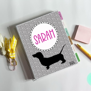 2025 Daily Planner | Custom Doxie Planner | 8.5 x 11 Printed Planner with Horizontal or Vertical Layout | Pink Personalized Dachshund Cover