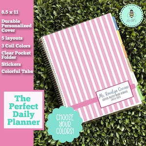 2025-2026 Simple Stripes Personalized Daily Planner in Pink| Daily Planner Vertical, Horizontal, or Appointment Times | 2025 Custom Planner