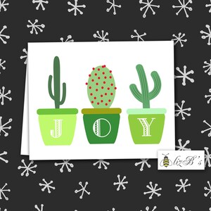 Cartes de correspondance pliées JOY Christmas Cactus VERSION NUMÉRIQUE
