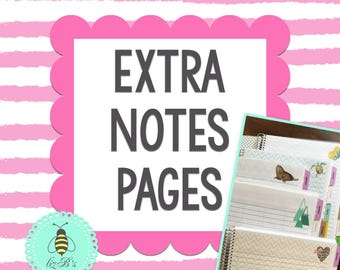Extra Notes Pages Daily Planner,  Planner Add-On, Extra Notes, Add in Notes pages, Dot grid notes, graph paper notes, lined notes, Calendar