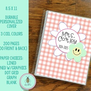 Personalized Notebook in Pastel Plaid Smiley | Custom Notebook | Dot Grid Notebook | Lined Notebook | Graph Paper