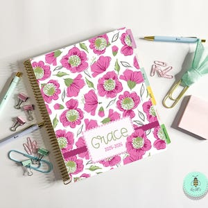 2025-2026 Personalized Daily Planner in Pink Poppies |  | Custom Daily Calendar |  Weekly Planner | 2 Page Month