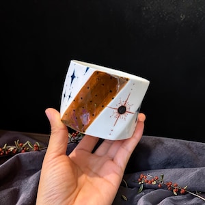 Handgemaakte keramische sterrenkaartmok, boho geometrische tarotkoffiemok, aardewerk voor liefhebbers van astrologie