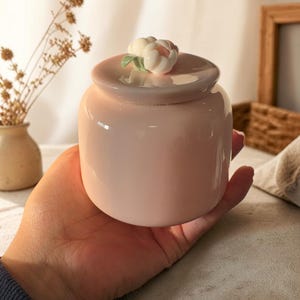 Handmade Pink Ceramic Pet Cremation Urn | Camellia Flower Lid, Small Dog Keepsake