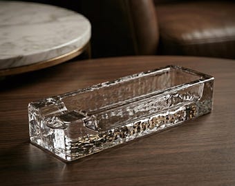 Posacenere sottile in cristallo per sigari - Posacenere rettangolare in vetro - Accessorio moderno per fumatori fatto a mano - Peso: 770 g - Regalo di pregio per uomo - 20 cm