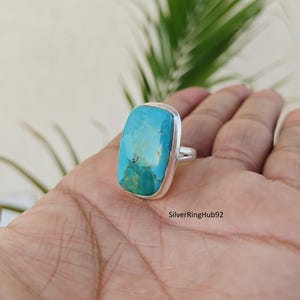 Kingman Turquoise Statement Ring, Sterling Silver, Rectangular Blue Gemstone, Boho Artisan Jewelry