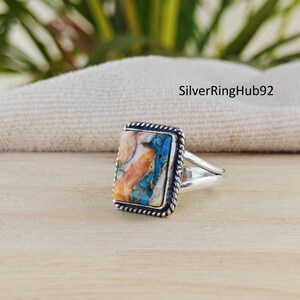 Sterlingzilveren ring met turkooismozaïek – statement ring met rechthoekig inlegwerk